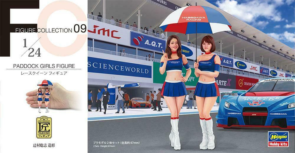 HA29109 (FC09) 1/24 PADDOCK GIRLS ( UMBRELLA GIRLS ) on RACE TRACK (2 Figures Set) by Hasegawa