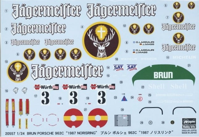Hasegawa HAS-20557 1/24 BRUN Porsche 962C JÄGERMEISTER “1987 Noridring”
