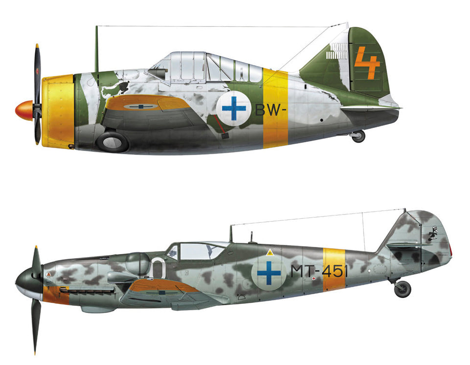 1/72 B-239 Buffalo & Bf109 Double kit w/ 1/32 "Jütileinen" Figure HASEGAWA 02439