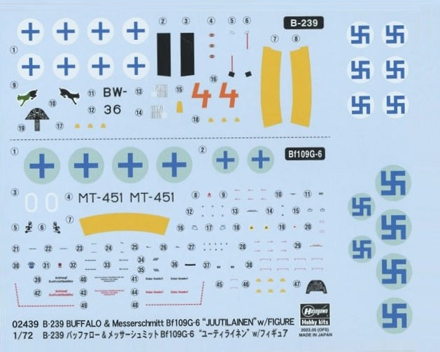 1/72 B-239 Buffalo & Bf109 Double kit w/ 1/32 "Jütileinen" Figure HASEGAWA 02439