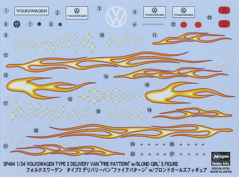 1/24 VW Type 2 Van “Fire Pattern” w/ Blond Girl Figure by HASEGAWA (JAPAN)