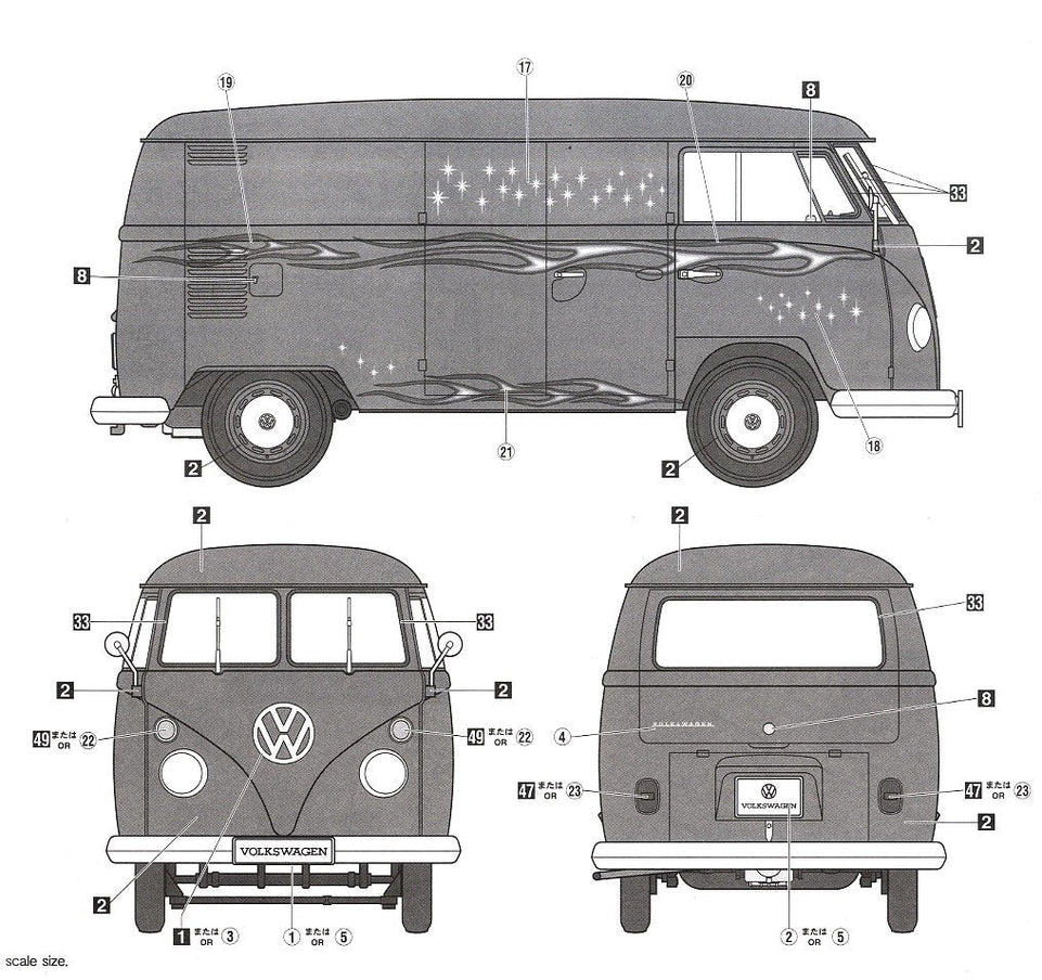 1/24 VW Type 2 Van “Fire Pattern” w/ Blond Girl Figure by HASEGAWA (JAPAN)