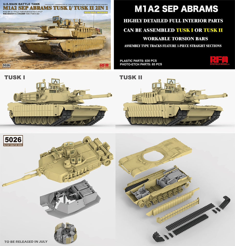 1/35 M1A2 TUSK I/TUSK II WITH FULL INTERIOR RYEFIELD MODEL 5026