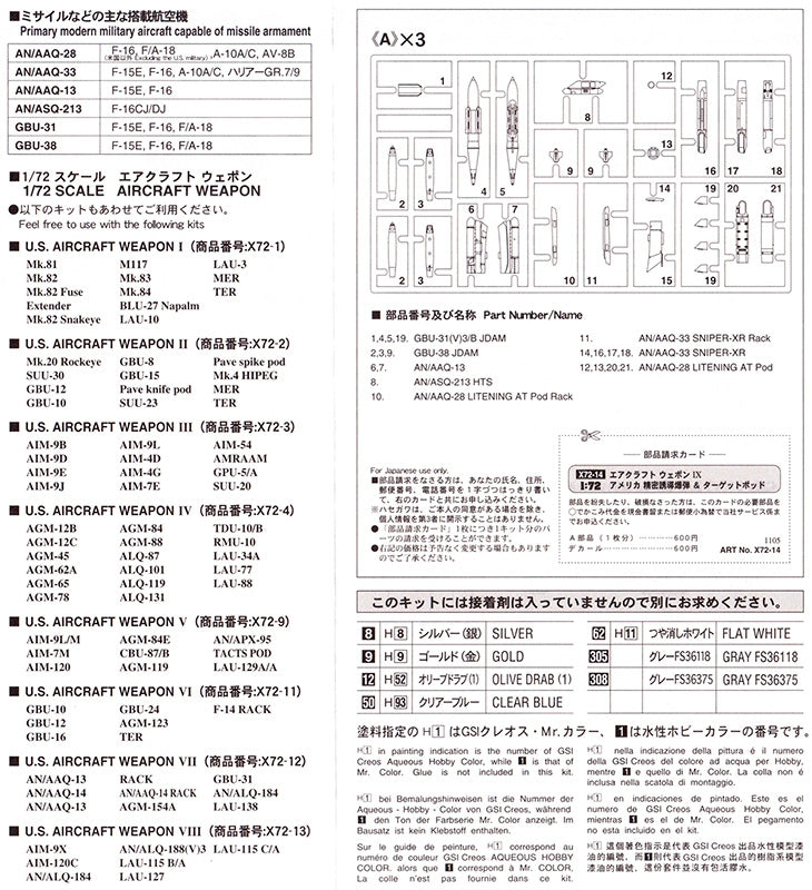 1/72 AIRCRAFT WEAPONS: IX HASEGAWA 35114