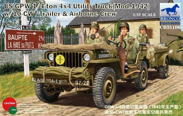 1/35 US GPW 1/4 TON 4/4 UTILITY TRACK (MOD 1942) W/10 CWT TRAILER & AIRBORNE CREW