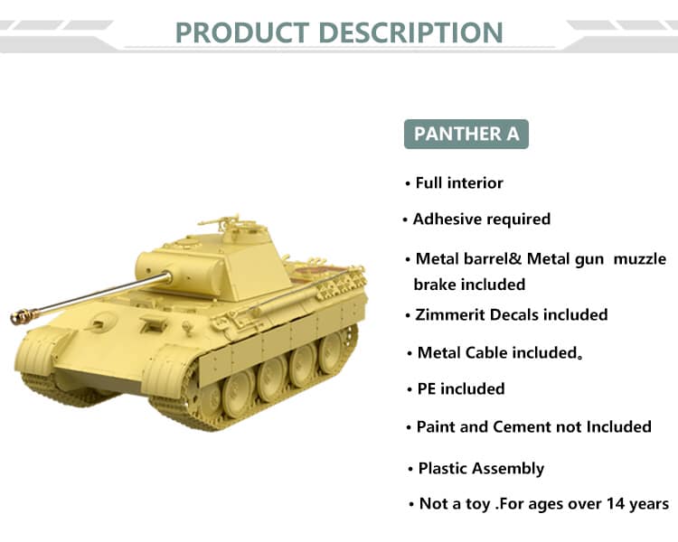 1/48 PANTHER A  by SUYATA w/ Zimmerit, METAL BARREL and FULL INTERIOR - SUYATA NO.003