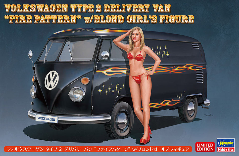 1/24 VW Type 2 Van “Fire Pattern” w/ Blond Girl Figure by HASEGAWA (JAPAN)